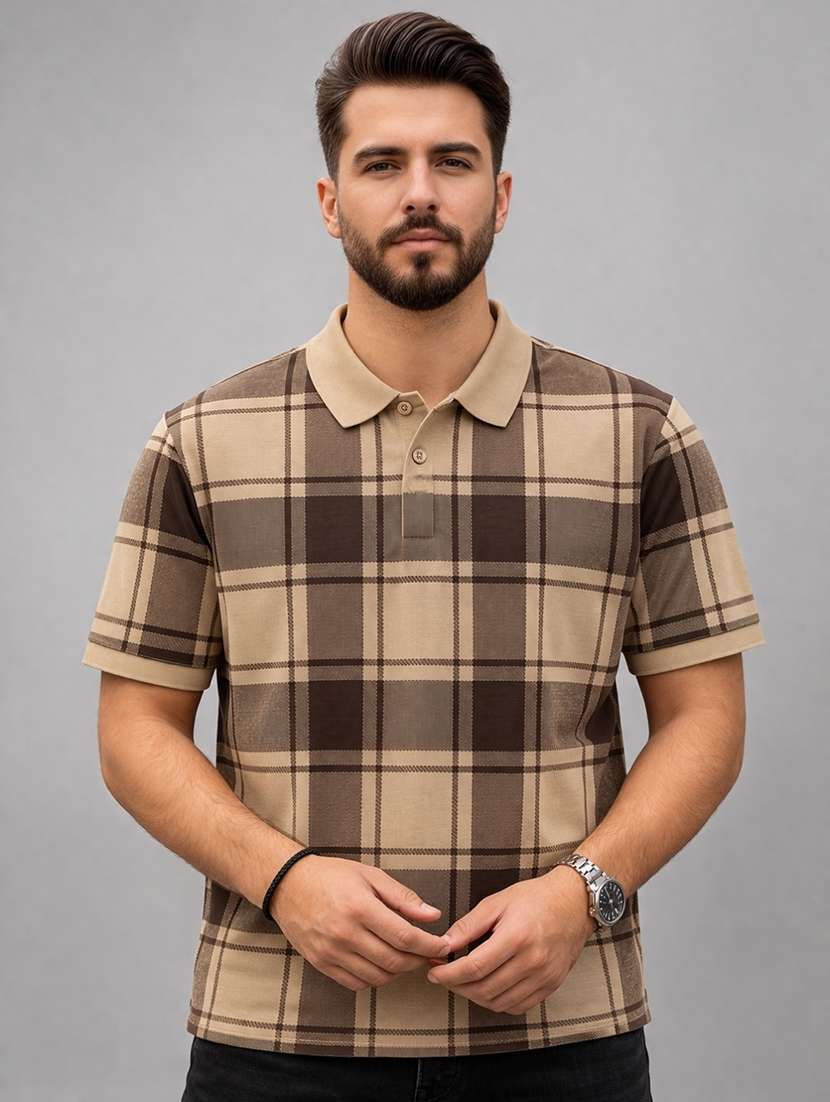 men checkered short sleeve regular fit polo t-shirt - 22480738 -  Standard Image - 1