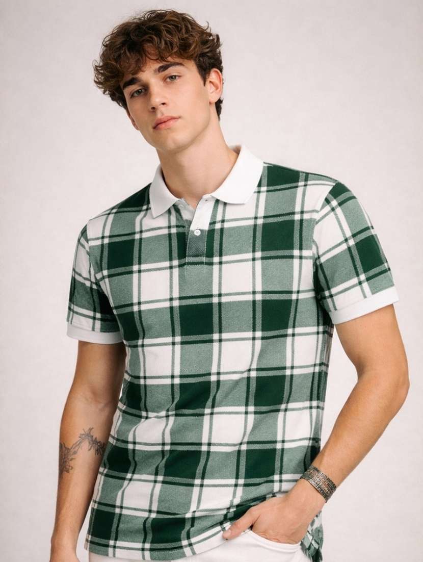men checkered short sleeve regular fit polo t-shirt - 22480739 -  Standard Image - 1