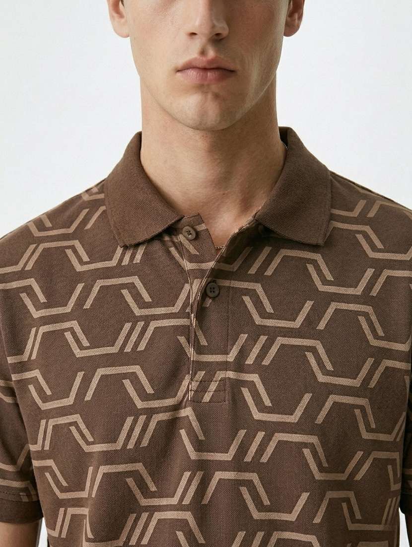 men geometric short sleeve regular fit polo t-shirt - 22480810 -  Standard Image - 1