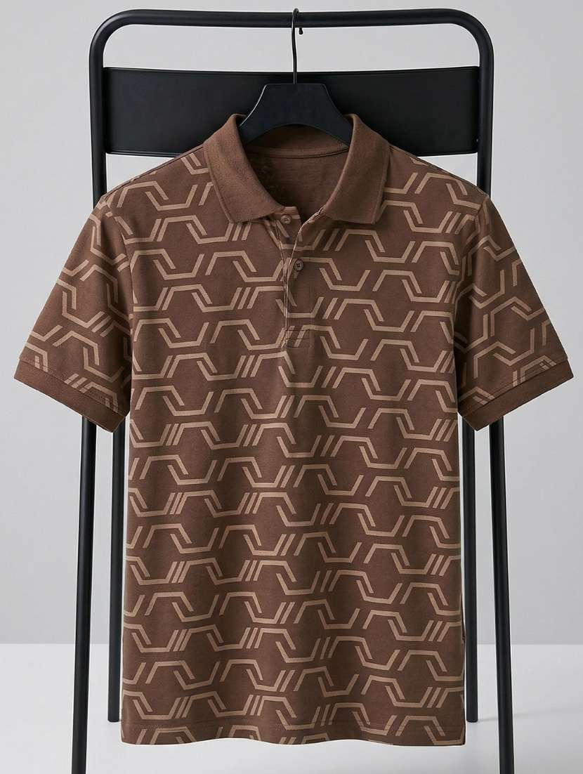men geometric short sleeve regular fit polo t-shirt - 22480810 -  Standard Image - 4
