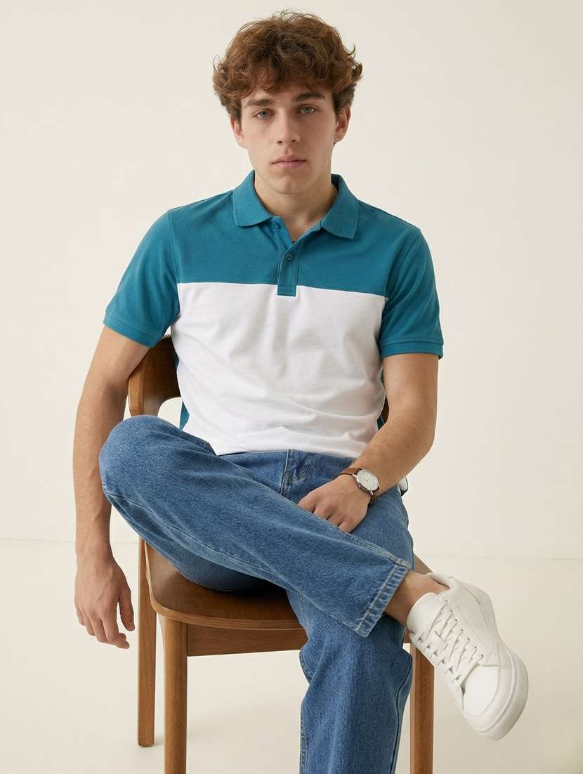 men color block short sleeve regular fit polo t-shirt