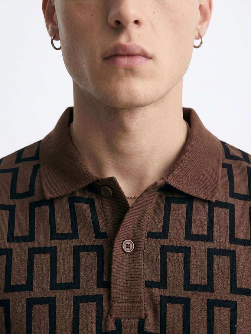 men geometric short sleeve regular fit polo t-shirt - 22480831 -  Standard Image - 1