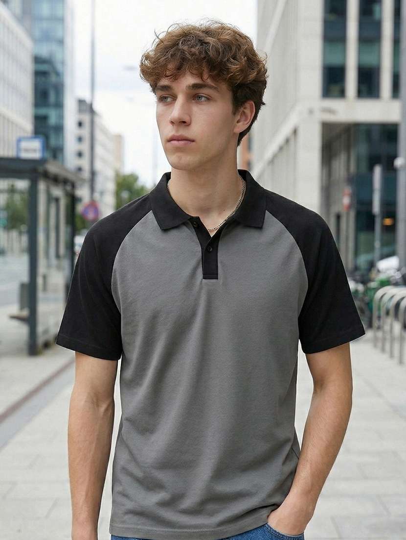 men color block raglan sleeve regular fit polo t-shirt