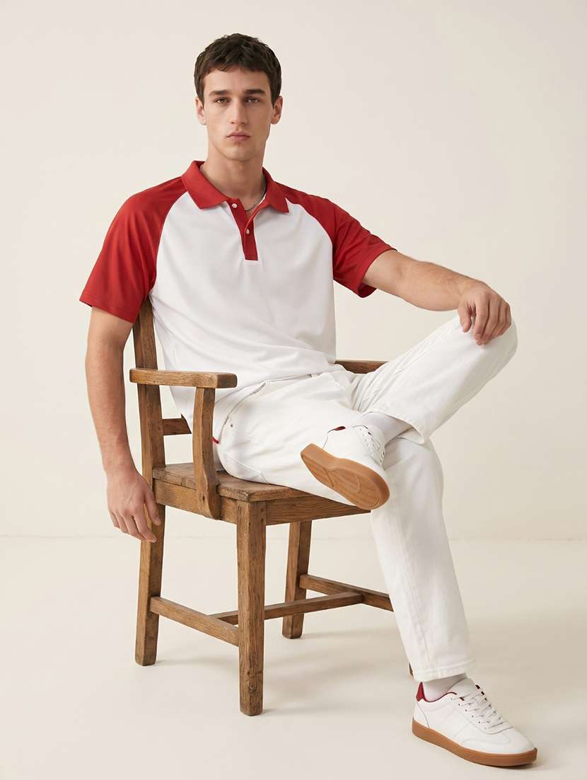 men color block raglan sleeve regular fit polo t-shirt - 22480880 -  Standard Image - 4