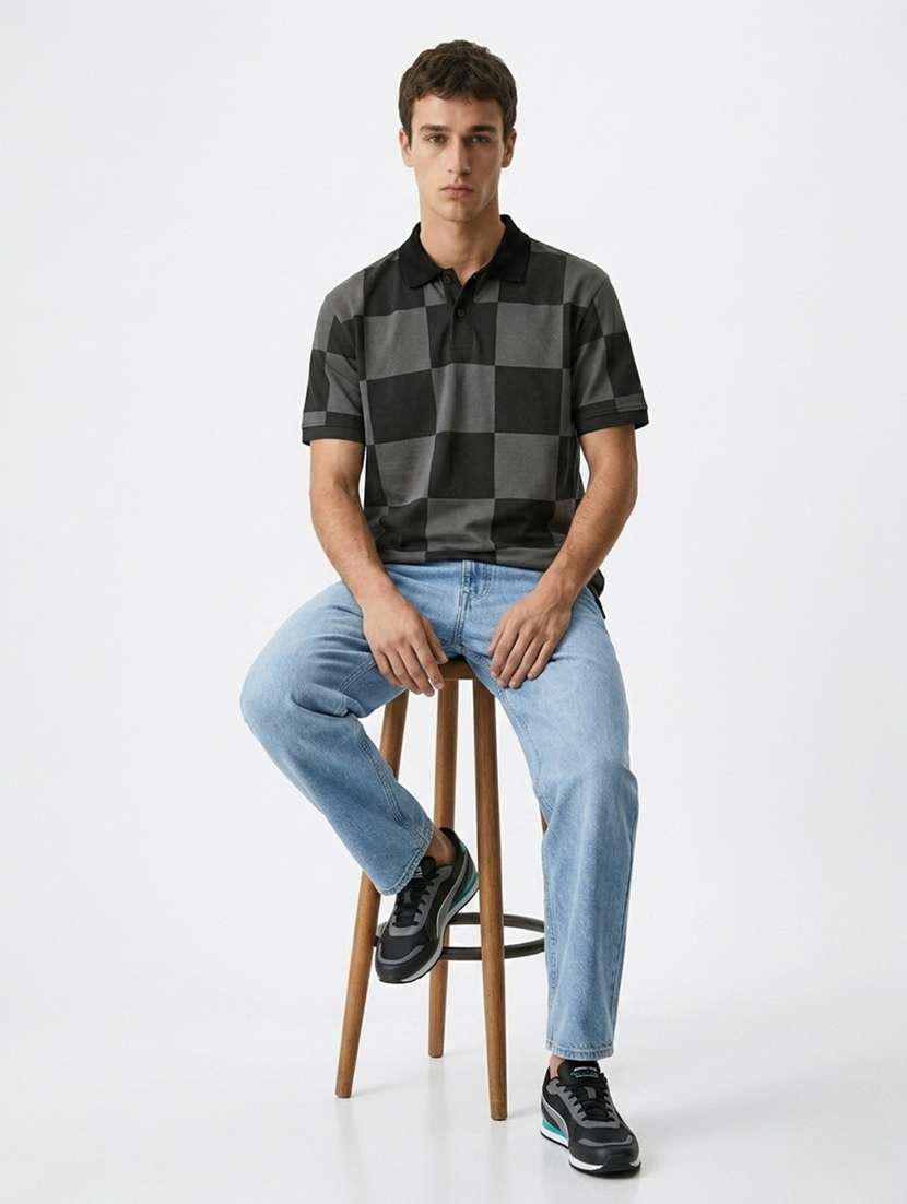 men checkered short sleeve regular fit polo t-shirt - 22480886 -  Standard Image - 4