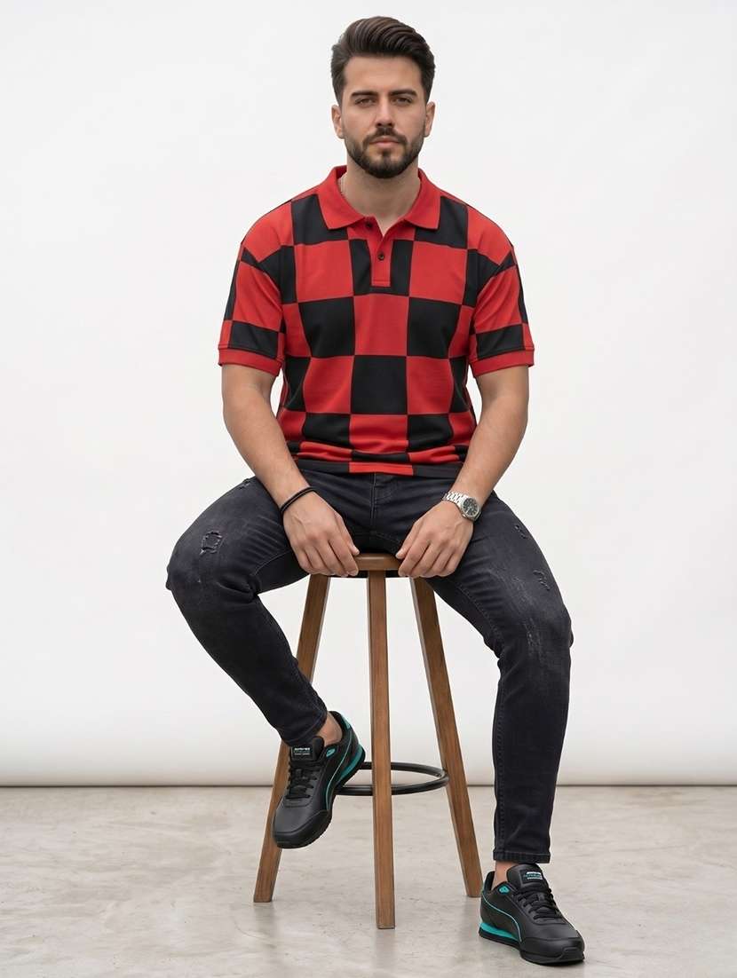 men checkered short sleeve regular fit polo t-shirt - 22480887 -  Standard Image - 4