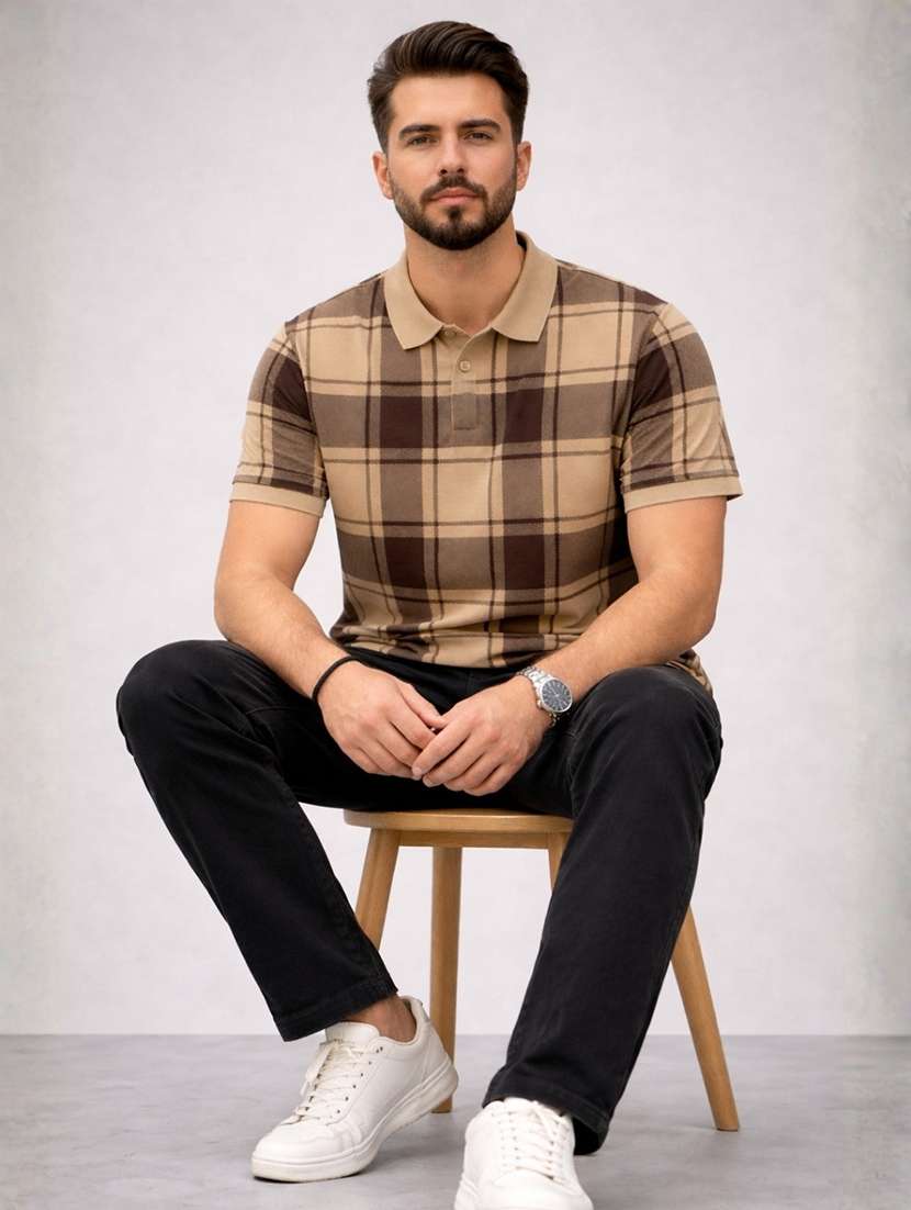 men checkered short sleeve regular fit polo t-shirt - 22480888 -  Standard Image - 4