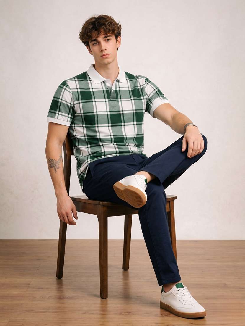 men checkered short sleeve regular fit polo t-shirt - 22480889 -  Standard Image - 4