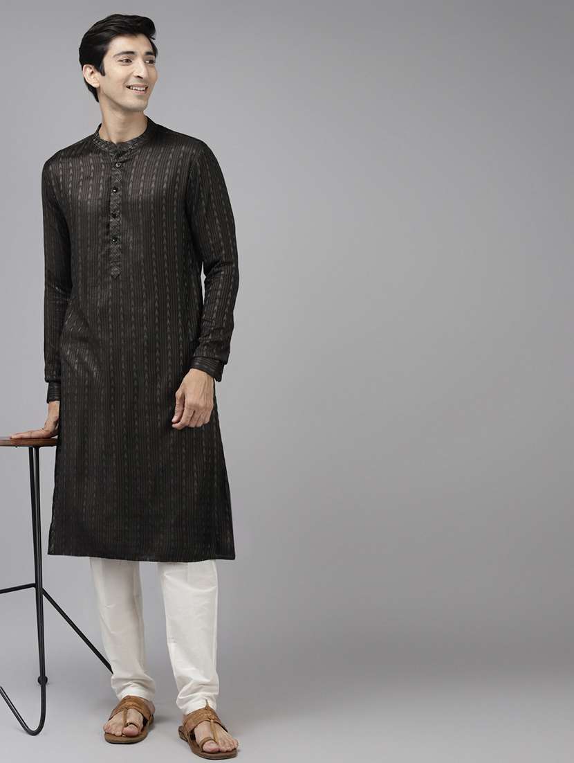 men self design mandarin neck kurta pyjama set - 22480979 -  Standard Image - 4