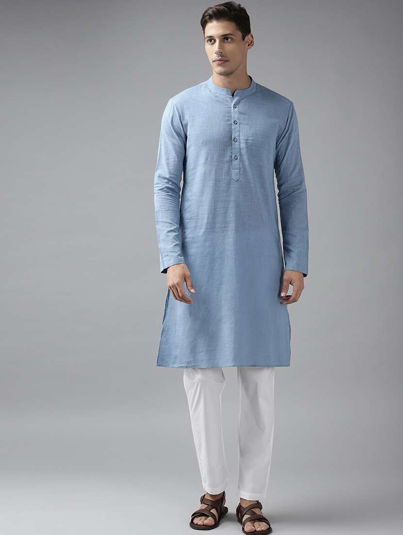 men solid mandarin neck kurta pyjama set