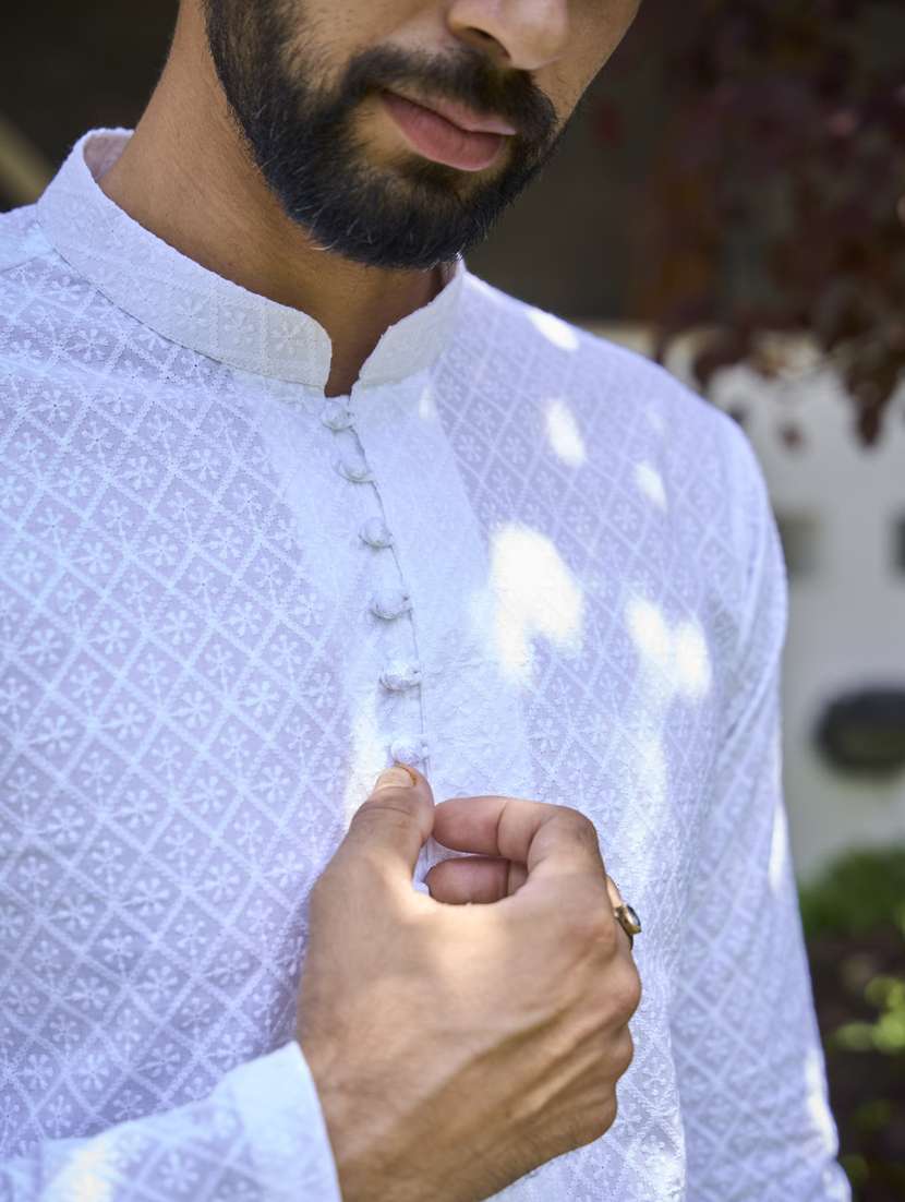 men solid with work mandarin neck kurta salwar set - 22481036 -  Standard Image - 1
