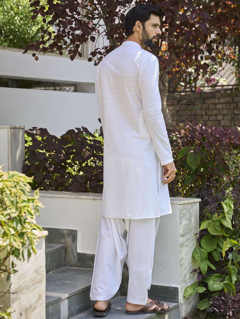 men solid with work mandarin neck kurta salwar set - 22481036 -  Standard Image - 4