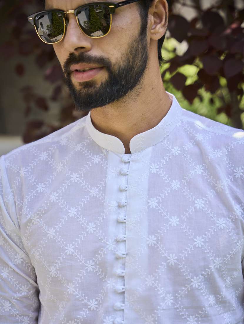 men solid with work mandarin neck kurta salwar set - 22481037 -  Standard Image - 1