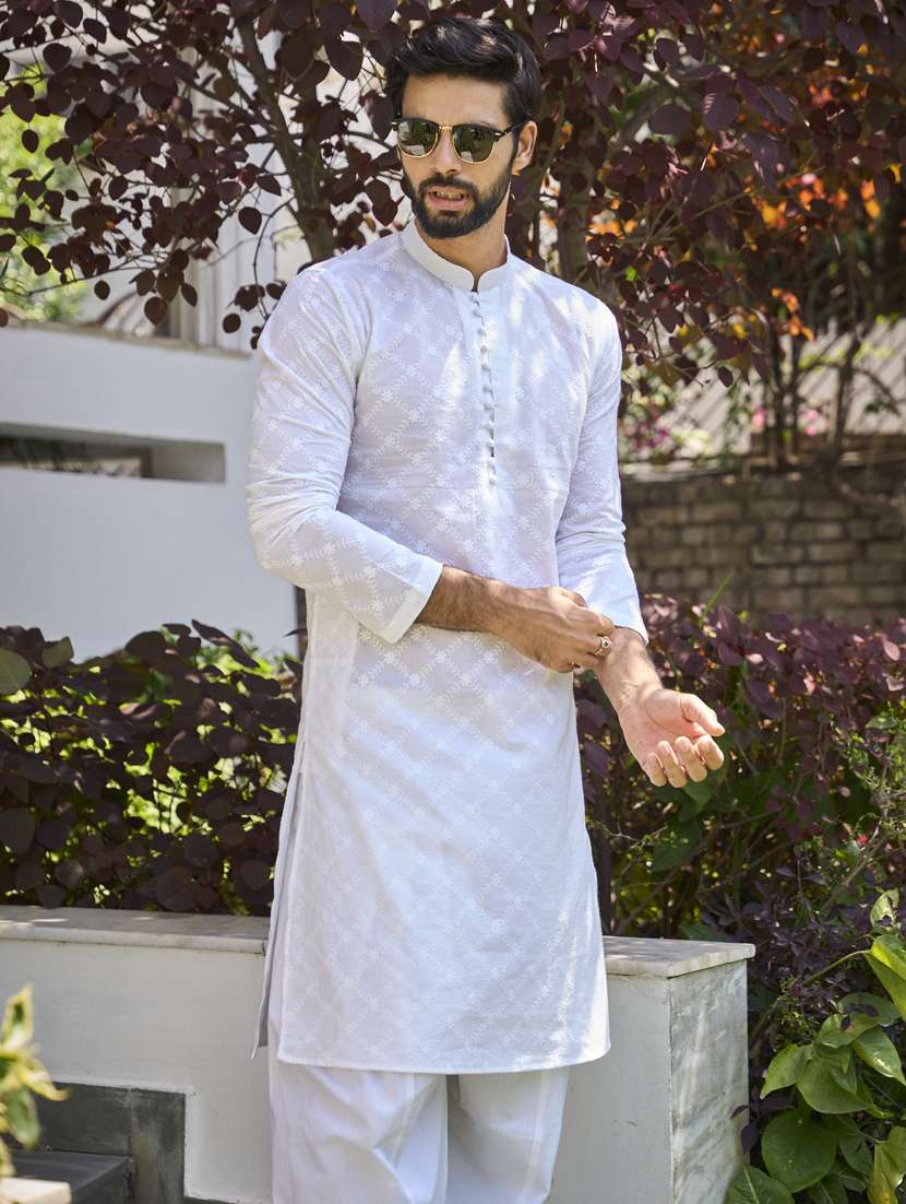 men solid with work mandarin neck kurta salwar set - 22481037 -  Standard Image - 4