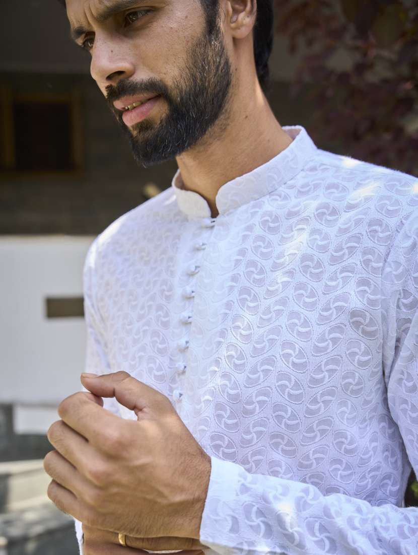 men solid with work mandarin neck kurta salwar set - 22481038 -  Standard Image - 1