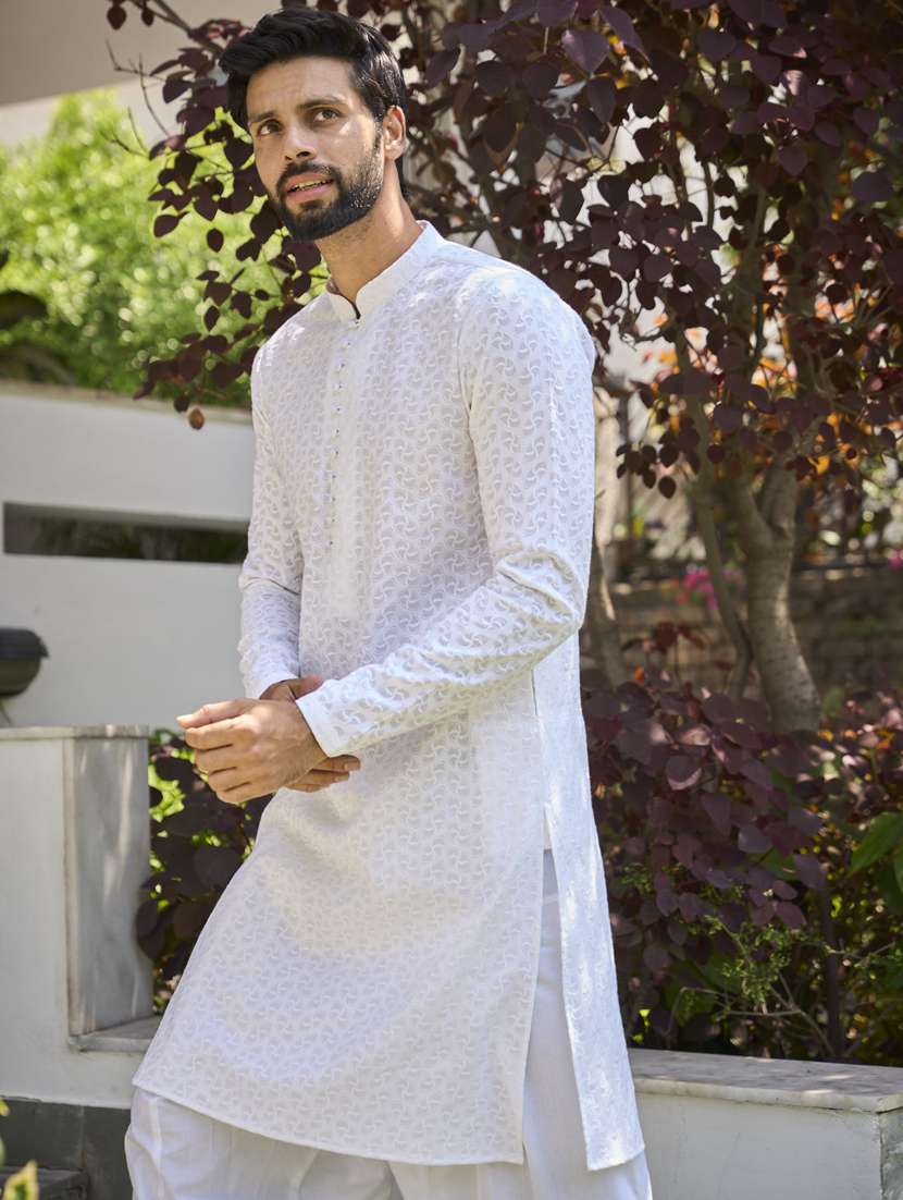 men solid with work mandarin neck kurta salwar set - 22481038 -  Standard Image - 4