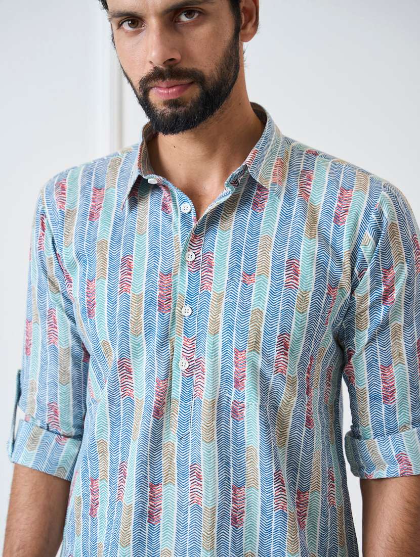 men printed long sleeve pathani kurta salwar set - 22481051 -  Standard Image - 1