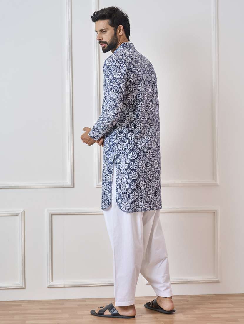 Men Printed Long Sleeve Pathani Kurta Salwar Set - 22481052 -  Standard Image - 4