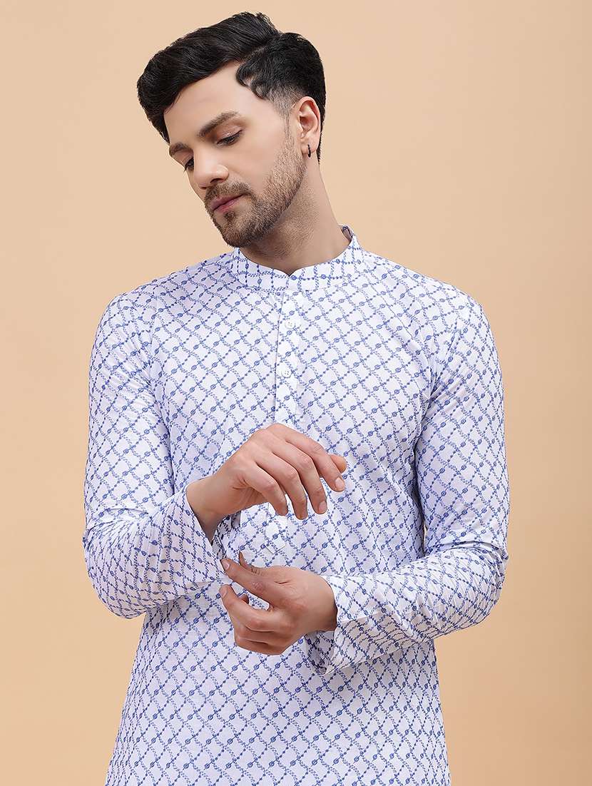 men solid with work mandarin neck kurta pyjama set - 22481065 -  Standard Image - 1