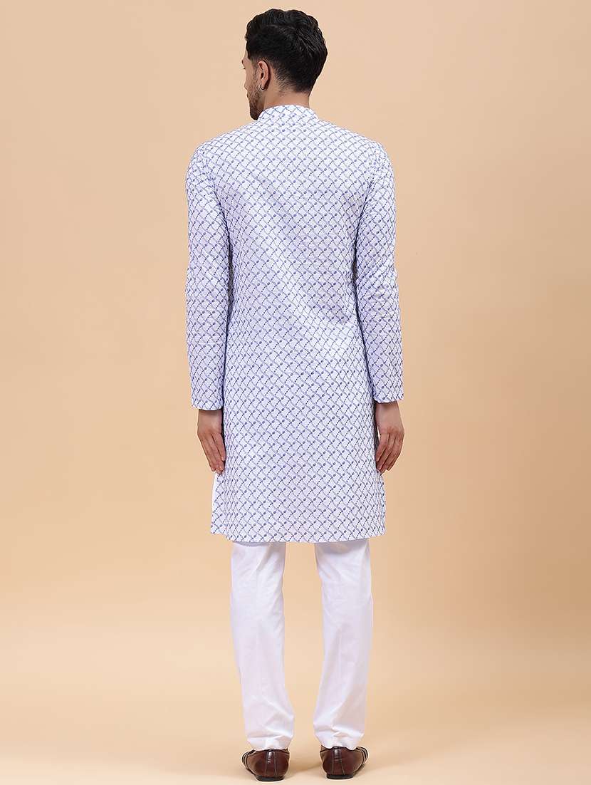 men solid with work mandarin neck kurta pyjama set - 22481065 -  Standard Image - 4
