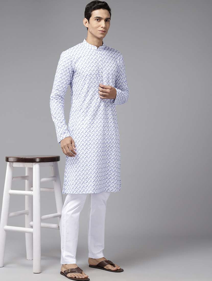 Men Solid With Work Mandarin Neck Kurta Pyjama Set - 22481093 -  Standard Image - 4