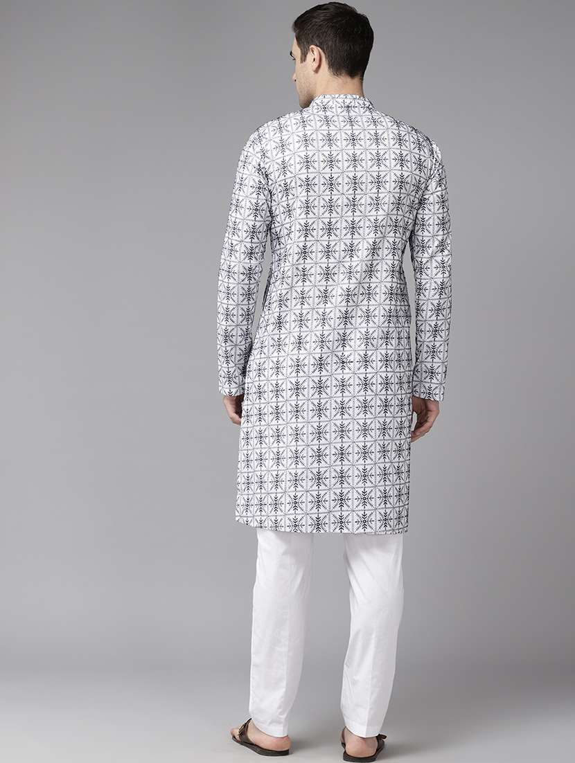 men solid with work mandarin neck kurta pyjama set - 22481101 -  Standard Image - 4