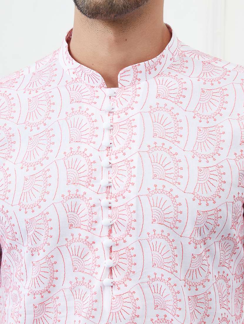 men solid with work mandarin neck kurta pyjama set - 22481118 -  Standard Image - 1