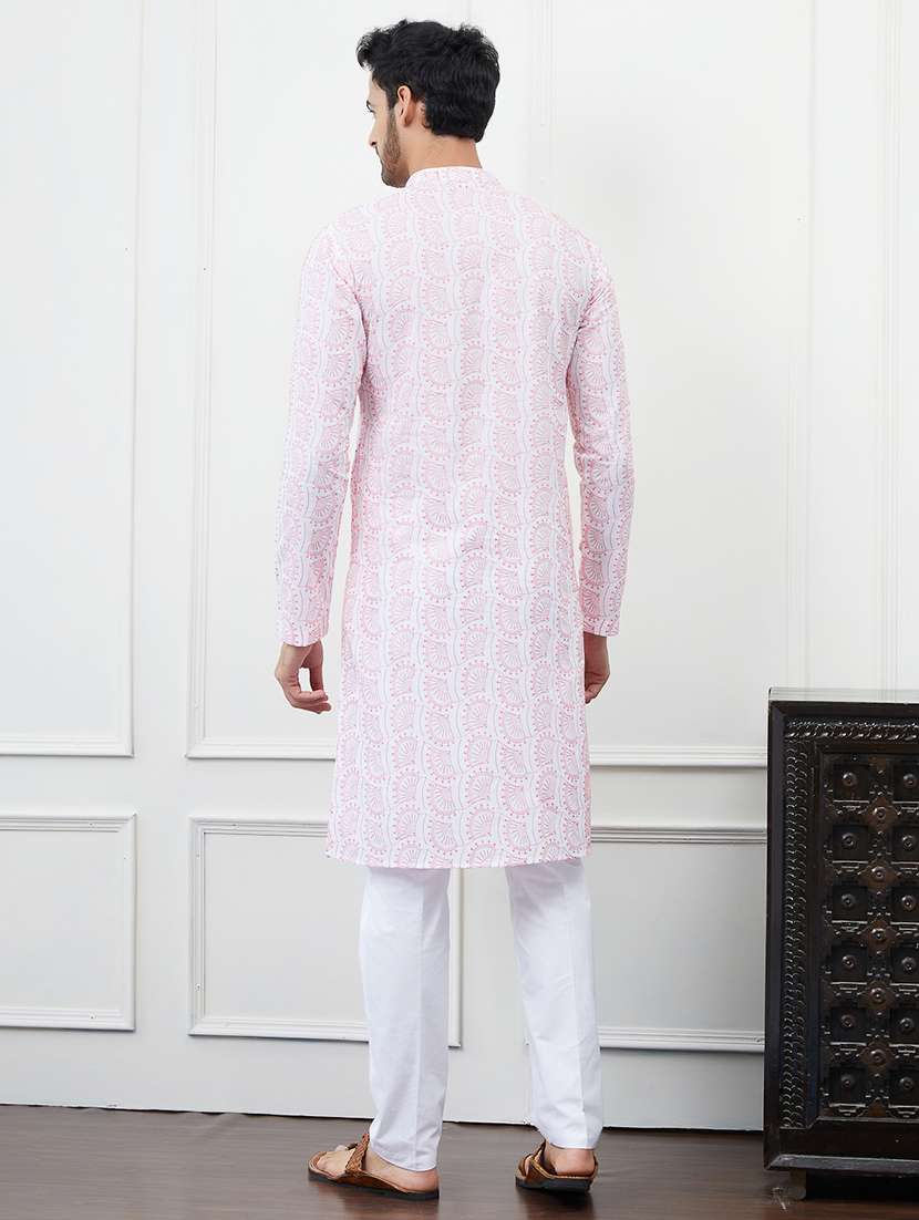men solid with work mandarin neck kurta pyjama set - 22481118 -  Standard Image - 4