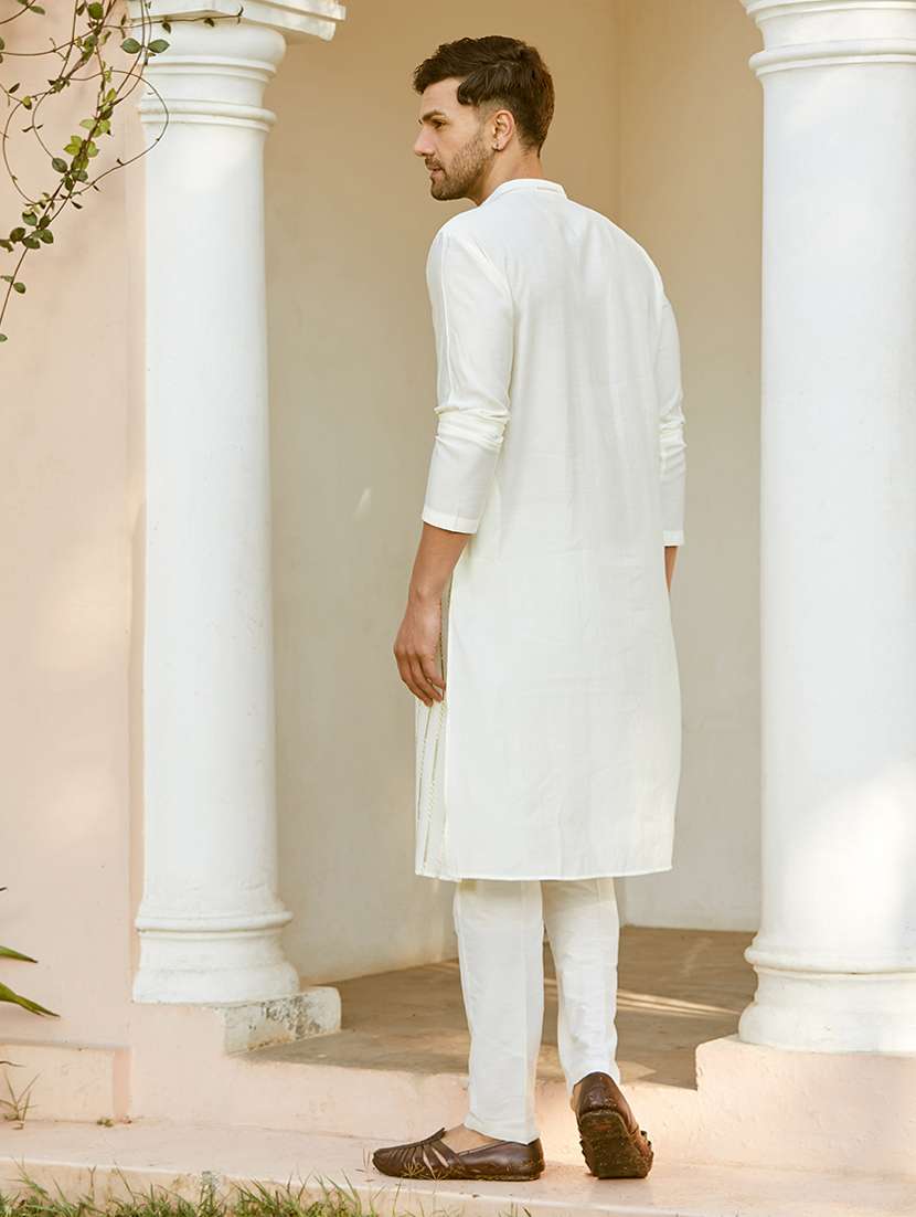 men solid with work mandarin neck kurta pyjama set - 22481136 -  Standard Image - 4
