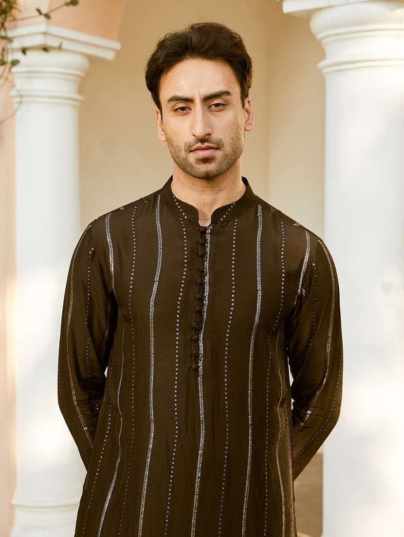 Men Solid With Work Mandarin Neck Kurta Pyjama Set - 22481139 -  Standard Image - 1