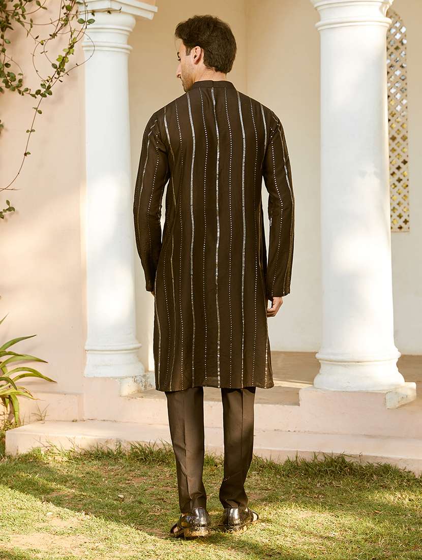 Men Solid With Work Mandarin Neck Kurta Pyjama Set - 22481139 -  Standard Image - 4