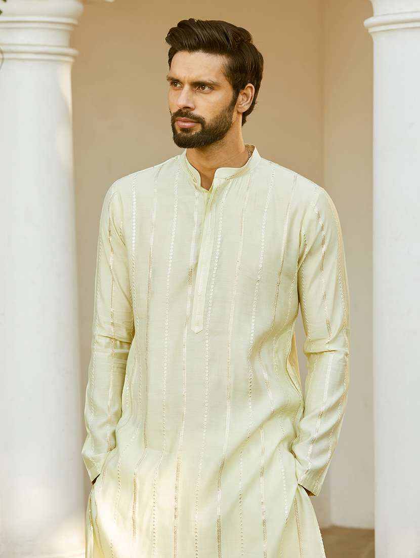 men solid with work mandarin neck kurta pyjama set - 22481140 -  Standard Image - 1