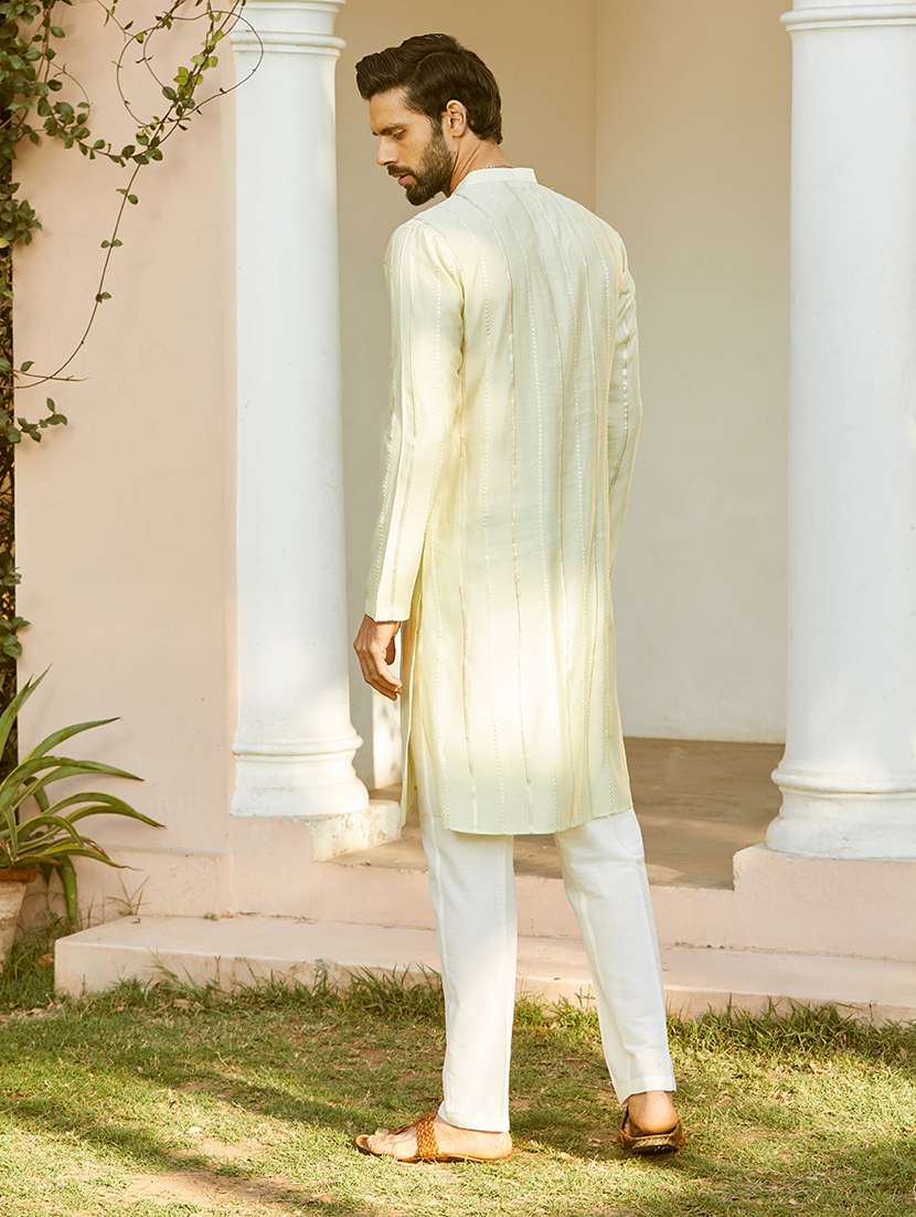 men solid with work mandarin neck kurta pyjama set - 22481140 -  Standard Image - 4