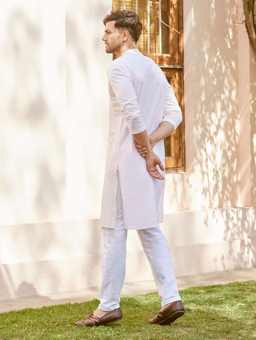 men solid with work mandarin neck kurta pyjama set - 22481150 -  Standard Image - 4