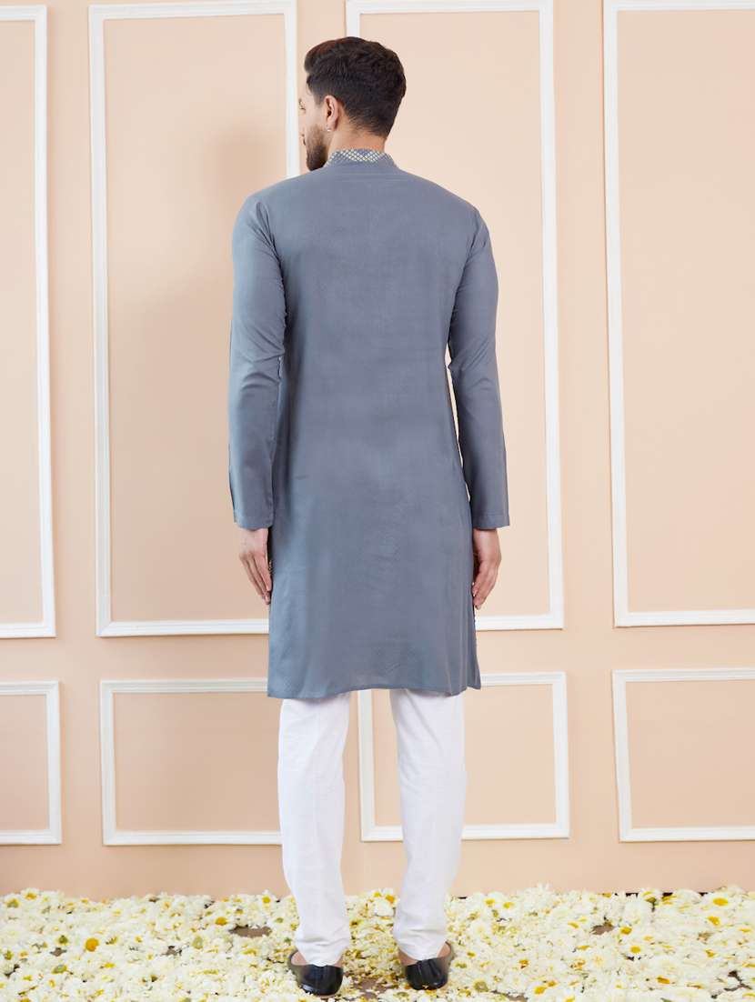 men solid with work mandarin neck kurta pyjama set - 22481169 -  Standard Image - 4