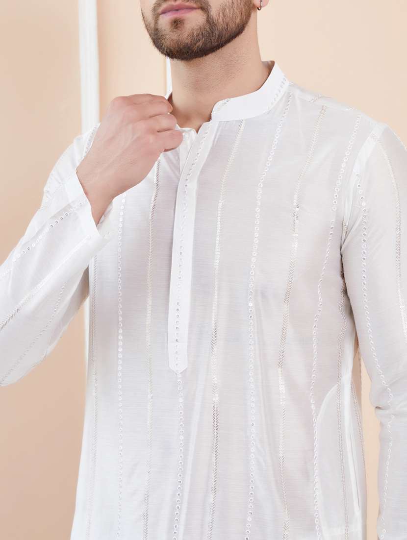 men solid with work mandarin neck kurta pyjama set - 22481177 -  Standard Image - 1