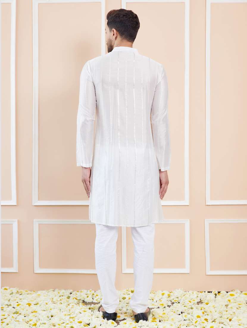 men solid with work mandarin neck kurta pyjama set - 22481177 -  Standard Image - 4
