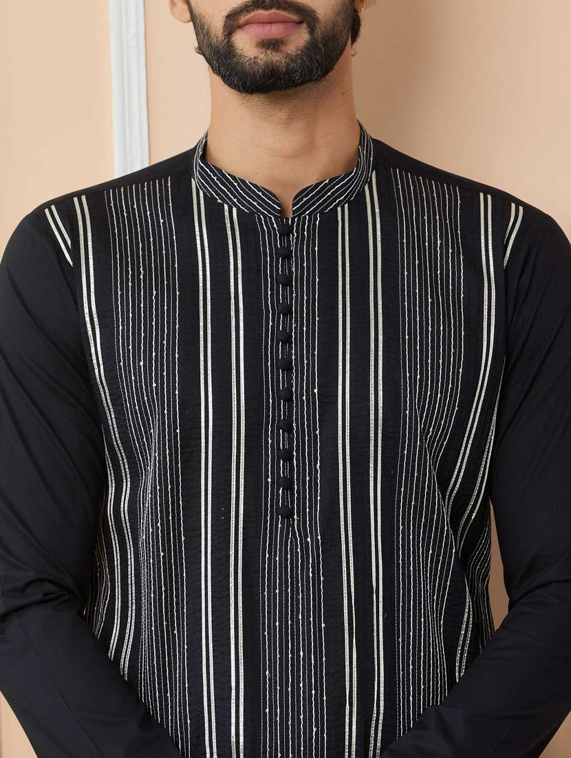 men solid with work mandarin neck kurta pyjama set - 22481204 -  Standard Image - 1