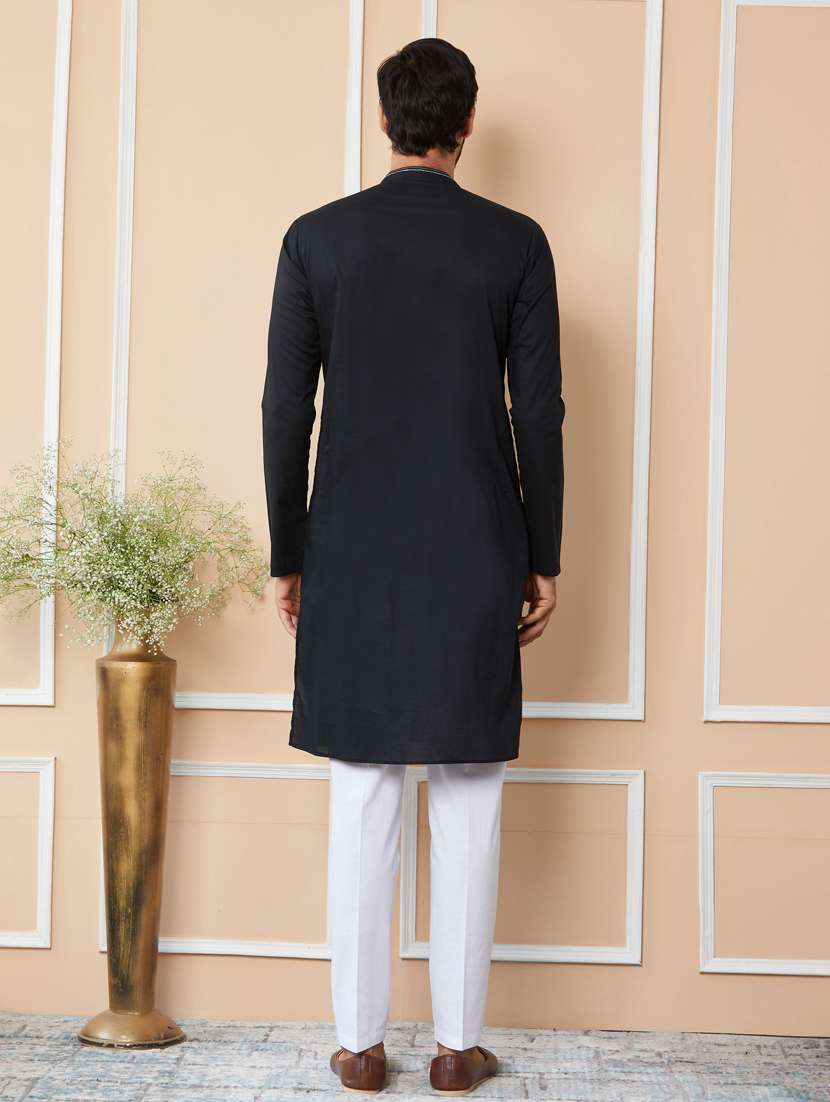 men solid with work mandarin neck kurta pyjama set - 22481204 -  Standard Image - 4