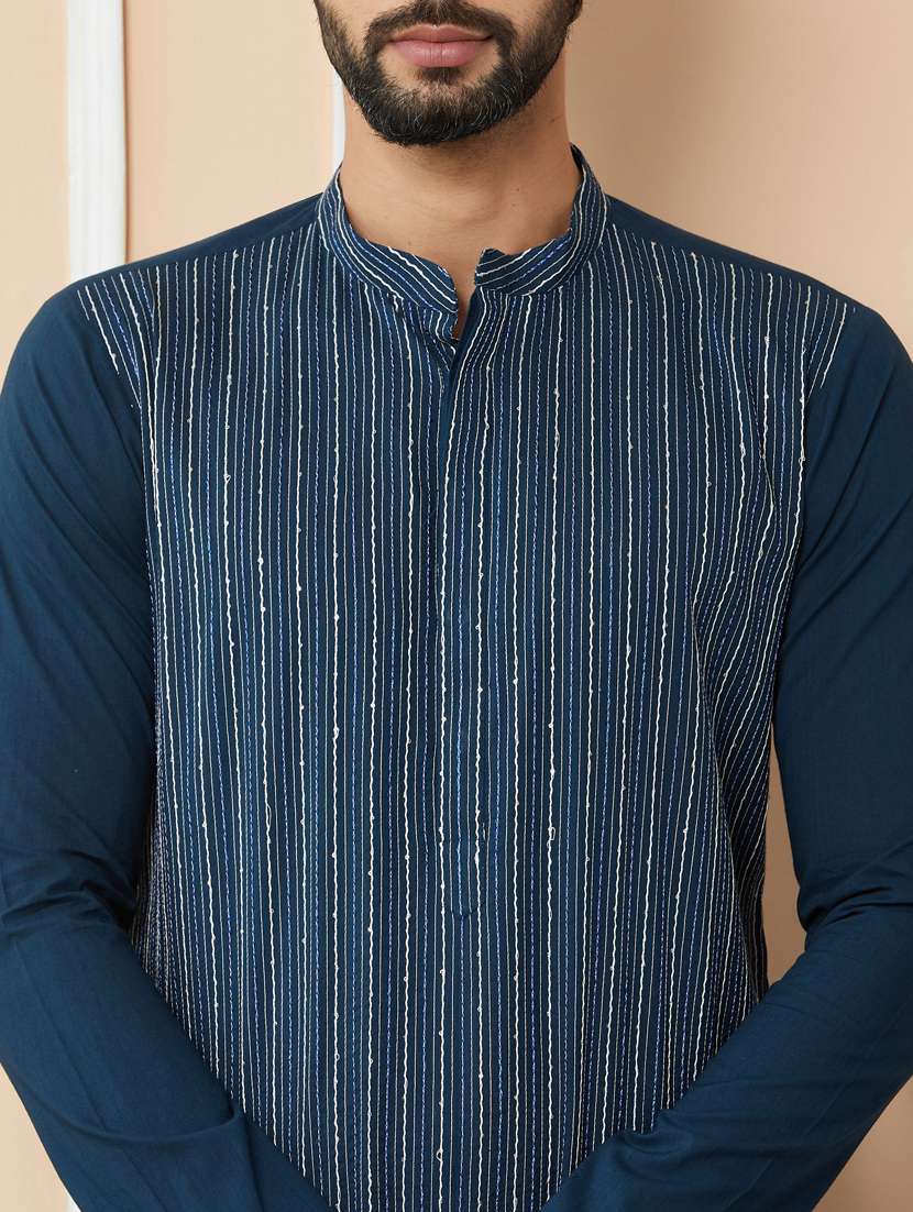 men solid with work mandarin neck kurta pyjama set - 22481206 -  Standard Image - 1