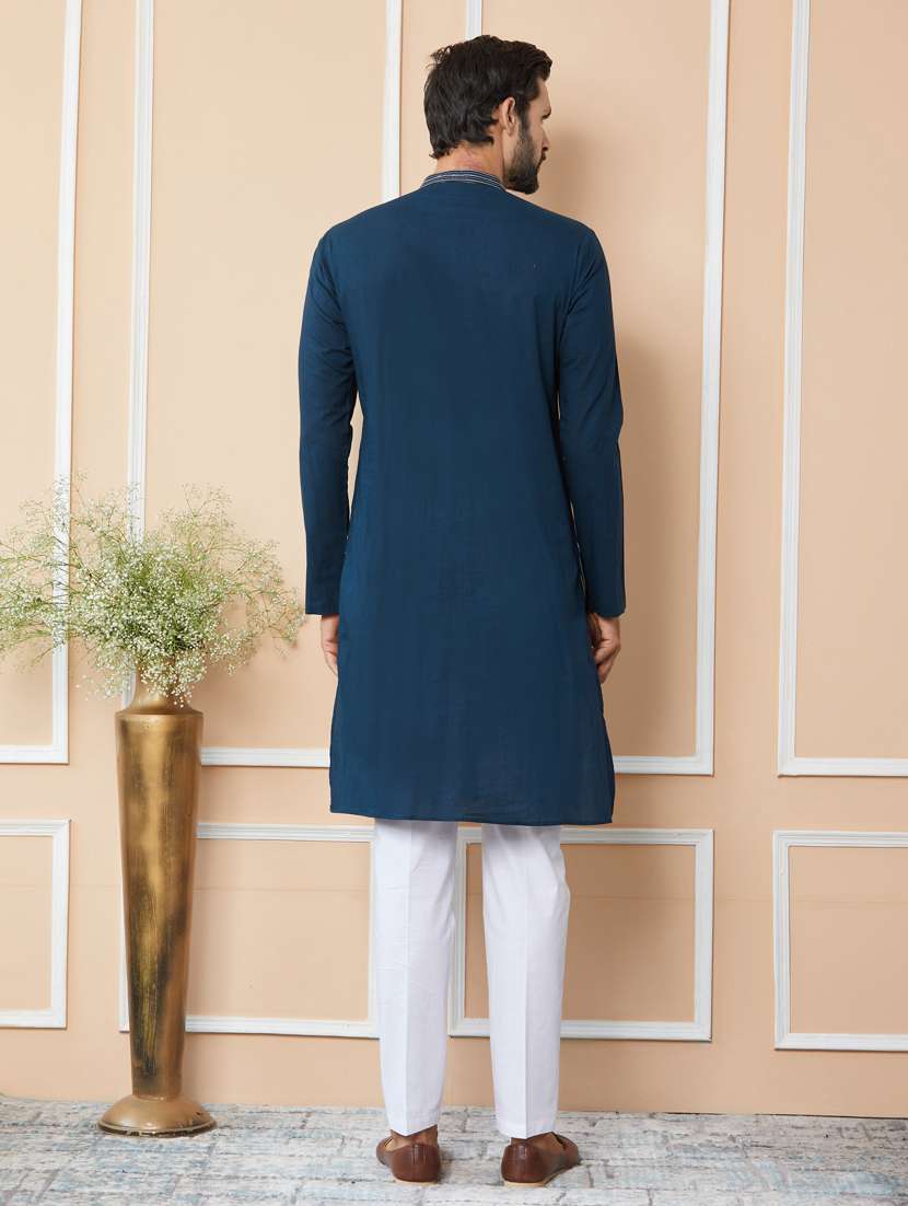 men solid with work mandarin neck kurta pyjama set - 22481206 -  Standard Image - 4