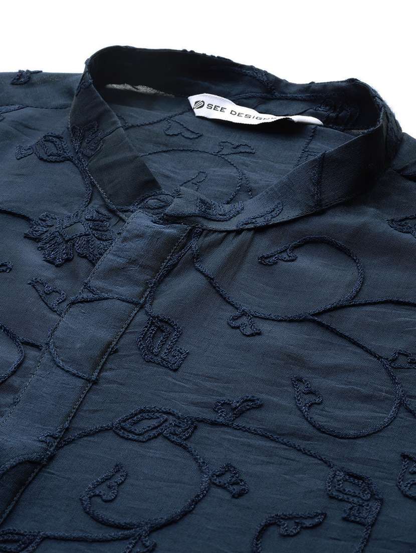 men solid with work mandarin neck kurta pyjama set - 22481233 -  Standard Image - 1