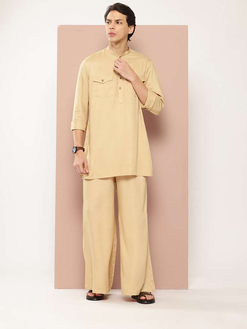 men solid mandarin neck kurta pyjama set
