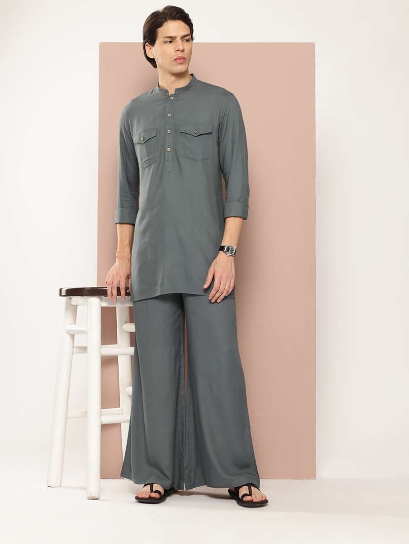 men solid mandarin neck kurta pyjama set - 22481236 -  Standard Image - 4