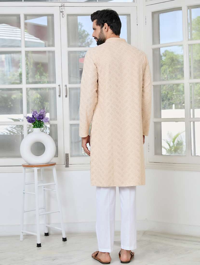men solid with work mandarin neck kurta pyjama set - 22481244 -  Standard Image - 4