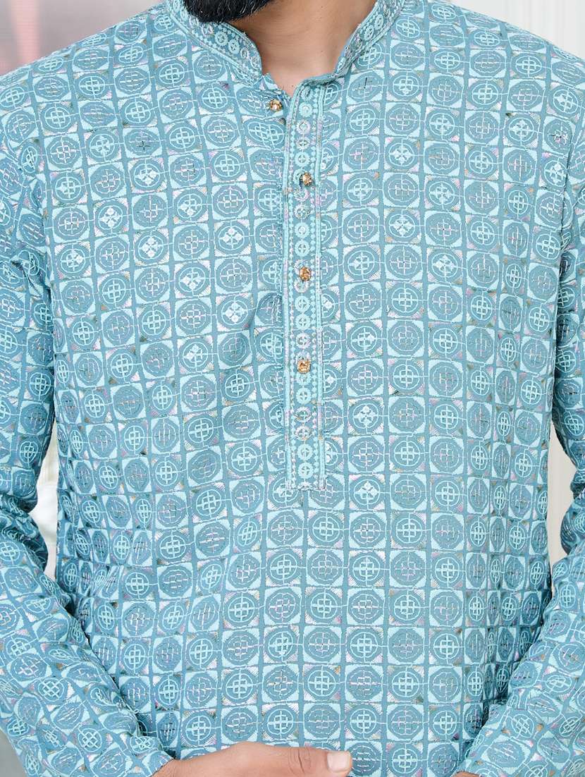 men solid with work mandarin neck kurta pyjama set - 22481257 -  Standard Image - 1