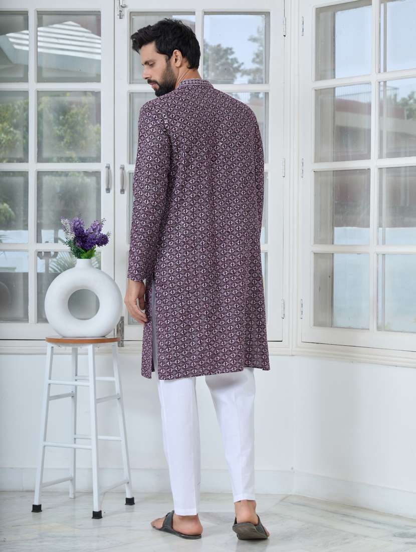 men solid with work mandarin neck kurta pyjama set - 22481261 -  Standard Image - 4