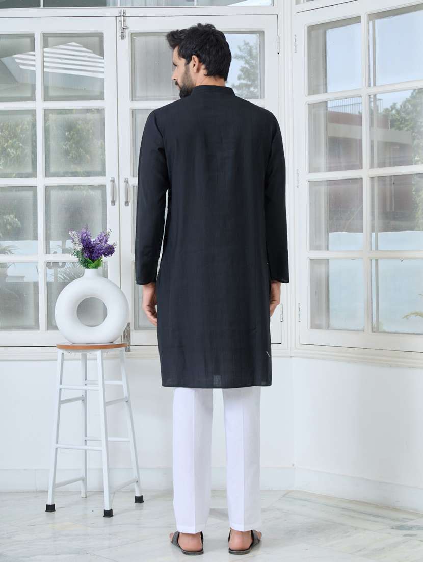 Men Solid With Work Mandarin Neck Kurta Pyjama Set - 22481264 -  Standard Image - 4