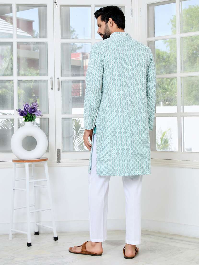 men solid with work mandarin neck kurta pyjama set - 22481292 -  Standard Image - 4