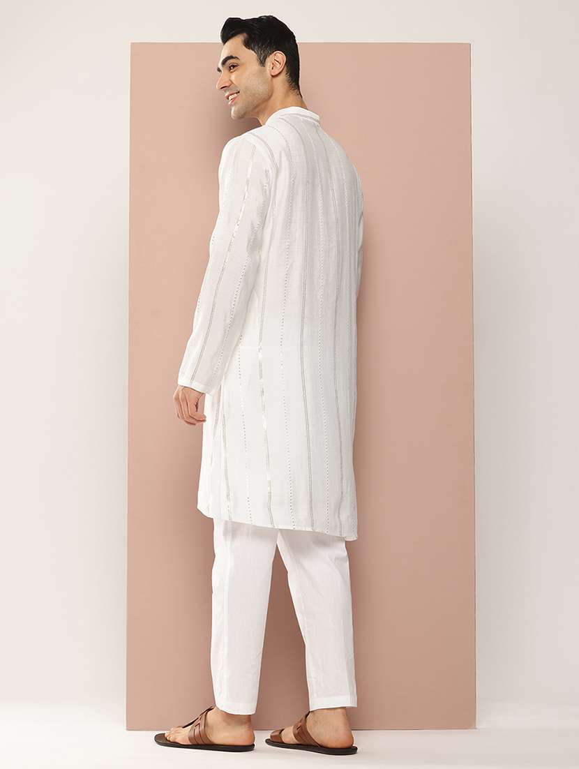 men solid with work mandarin neck kurta pyjama set - 22481312 -  Standard Image - 4